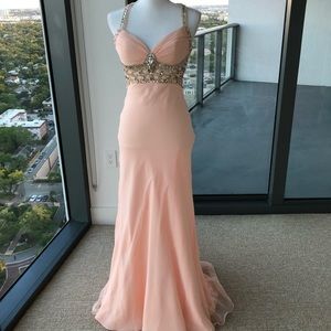 Dave and Johnny peach prom dress